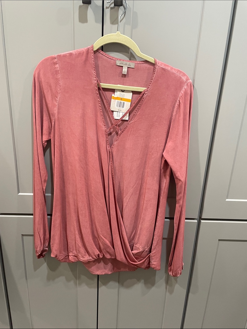 Wonderly Rose Pink Surplice Long Sleeve Top